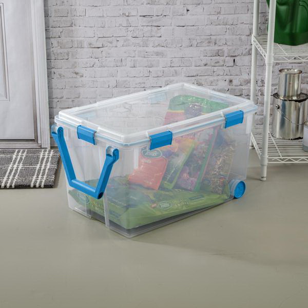 Sterilite 19434303 Wheeled Gasket Box, 120 qt, Latches Locking, Plastic, Blue Aquarium, Ergonomic Handle - 3