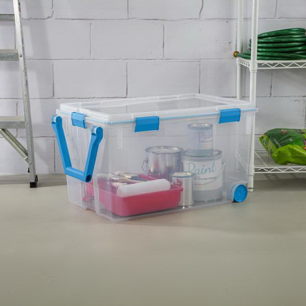 Sterilite 19434303 Wheeled Gasket Box, 120 qt, Latches Locking, Plastic, Blue Aquarium, Ergonomic Handle - 4
