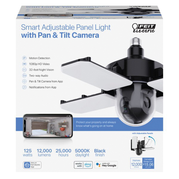 Feit Electric ADJ/CAM/PAN/WIFI/LED Adjustable Panel Light, 90 deg View, 1080 pixel Resolution, Night Vision: 32 ft - 5