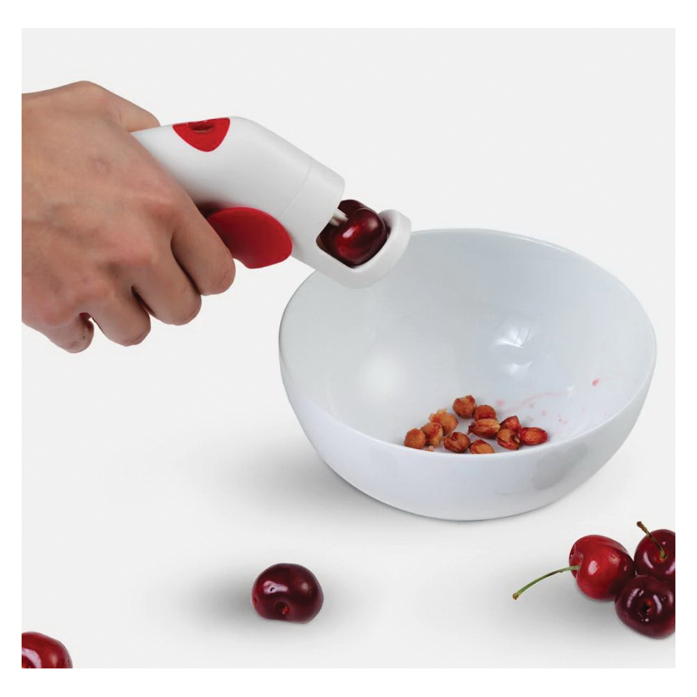 Chef'n QuickPit 102-241-005 Cherry Pitter, 4-1/2 in L, 1.27 in W, 5.05 in H, Plastic, Red/White - 2
