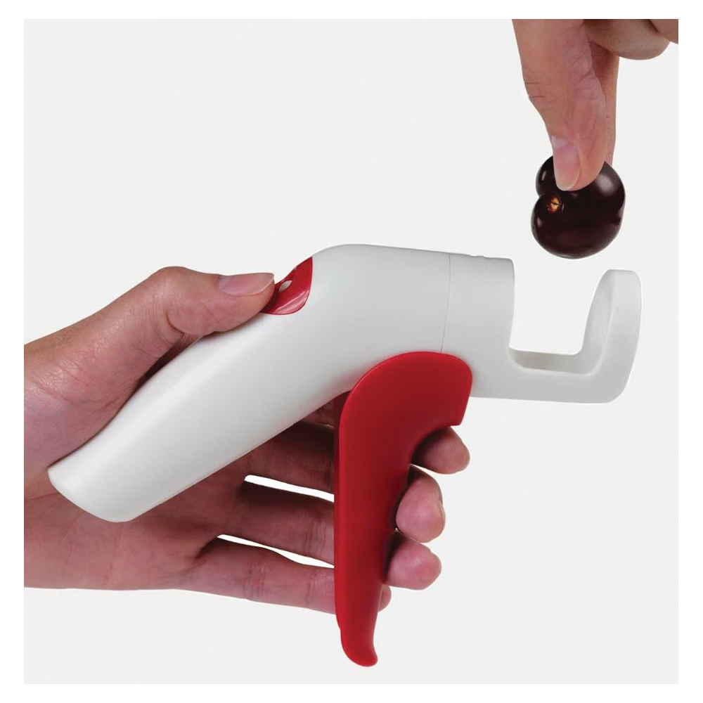 Chef'n QuickPit 102-241-005 Cherry Pitter, 4-1/2 in L, 1.27 in W, 5.05 in H, Plastic, Red/White - 4