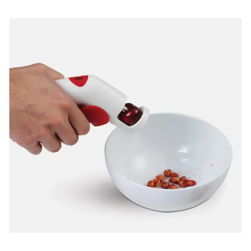 Chef'n QuickPit 102-241-005 Cherry Pitter, 4-1/2 in L, 1.27 in W, 5.05 in H, Plastic, Red/White - 5