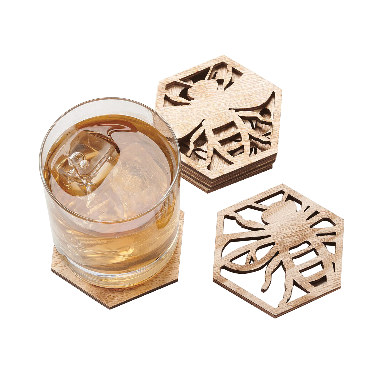 Giftcraft 716540 Coaster Assortment, Bee Happy, Plywood, 3-1/2 in L, 3-1/2 in W - 2