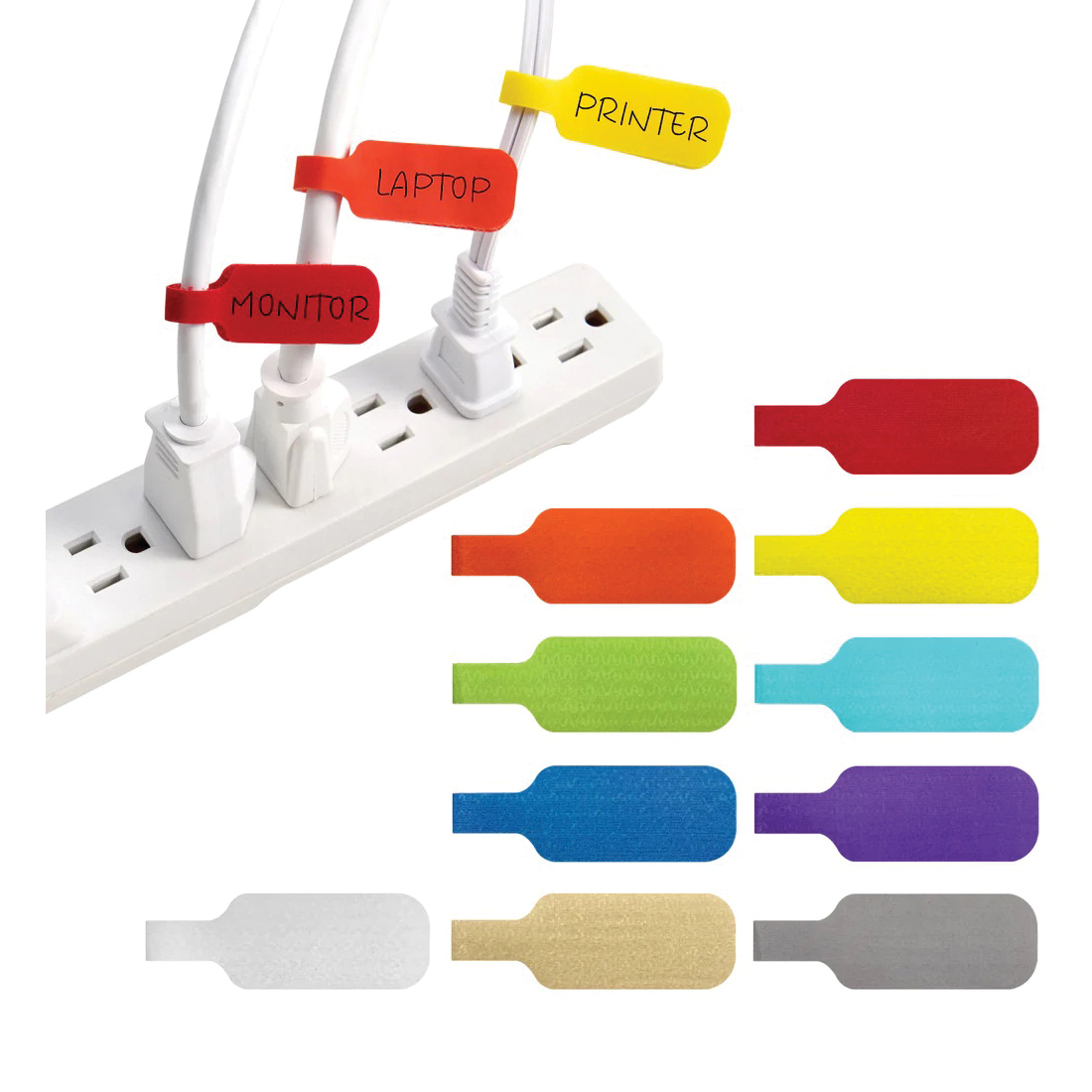 Wrap-It Storage 410-CL-MD-MC Medium Cable Label, 2-1/4 in L, 3/4 in W, Polypropylene, Hook and Loop Attachment - 2