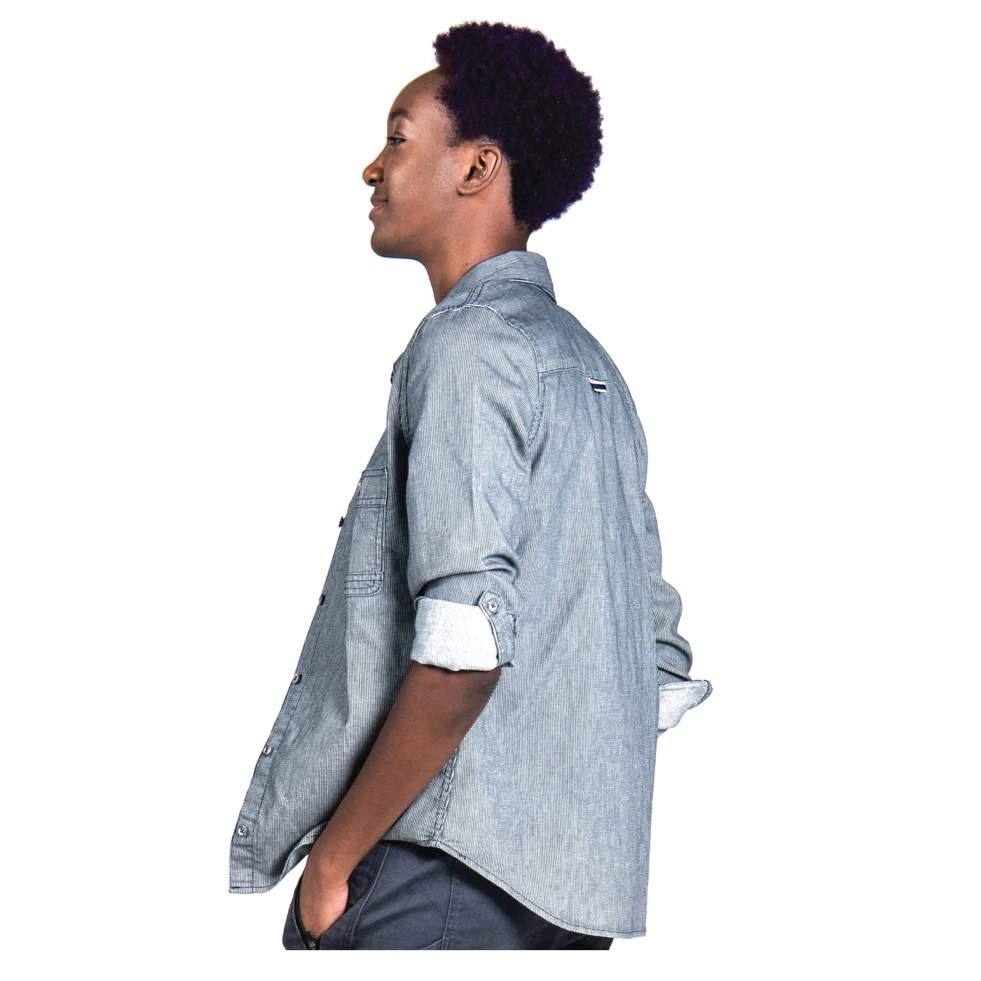 Dovetail Workwear Givens Series DWS21S01-404-XS Shirt, XS, Regular, Cotton/Polyester/Spandex, Indigo Stripe, Button - 3