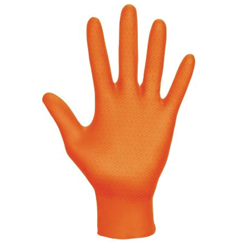 SAS Safety Corp Astro-Grip 66474 Disposable Gloves, XL, Nitrile, Powder-Free, Hi-Viz Orange, 9-1/2 in L - 3
