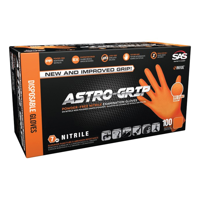SAS Safety Corp Astro-Grip 66474 Disposable Gloves, XL, Nitrile, Powder-Free, Hi-Viz Orange, 9-1/2 in L - 4