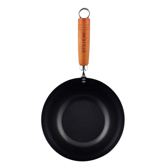 Ken Hom KH320001U Mini Wok, 20 cm Dia, 11 cm H, Carbon Steel Pan, Black Pan, Long Handle, Wood Handle - 3