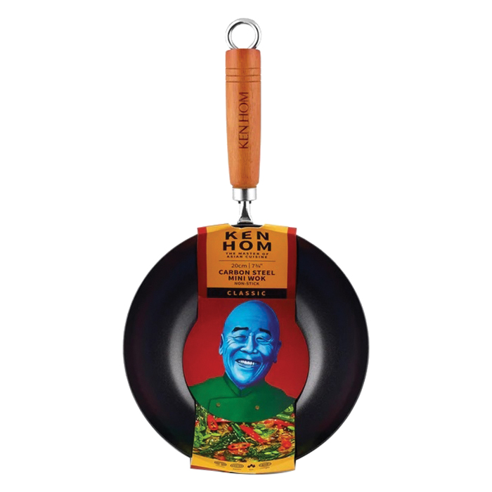 Ken Hom KH320001U Mini Wok, 20 cm Dia, 11 cm H, Carbon Steel Pan, Black Pan, Long Handle, Wood Handle - 5