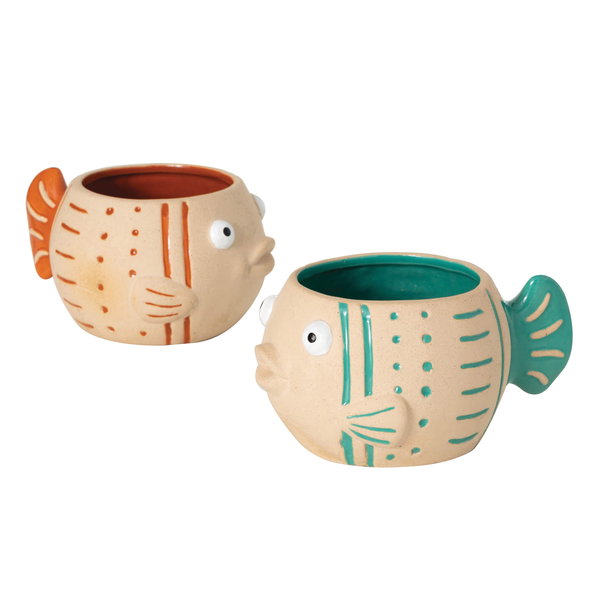 Sullivans N2830 Planter Set, 3-1/2 in H, 7 in W, Frolicking Fish Design, Ceramic, Multi-Color - 4