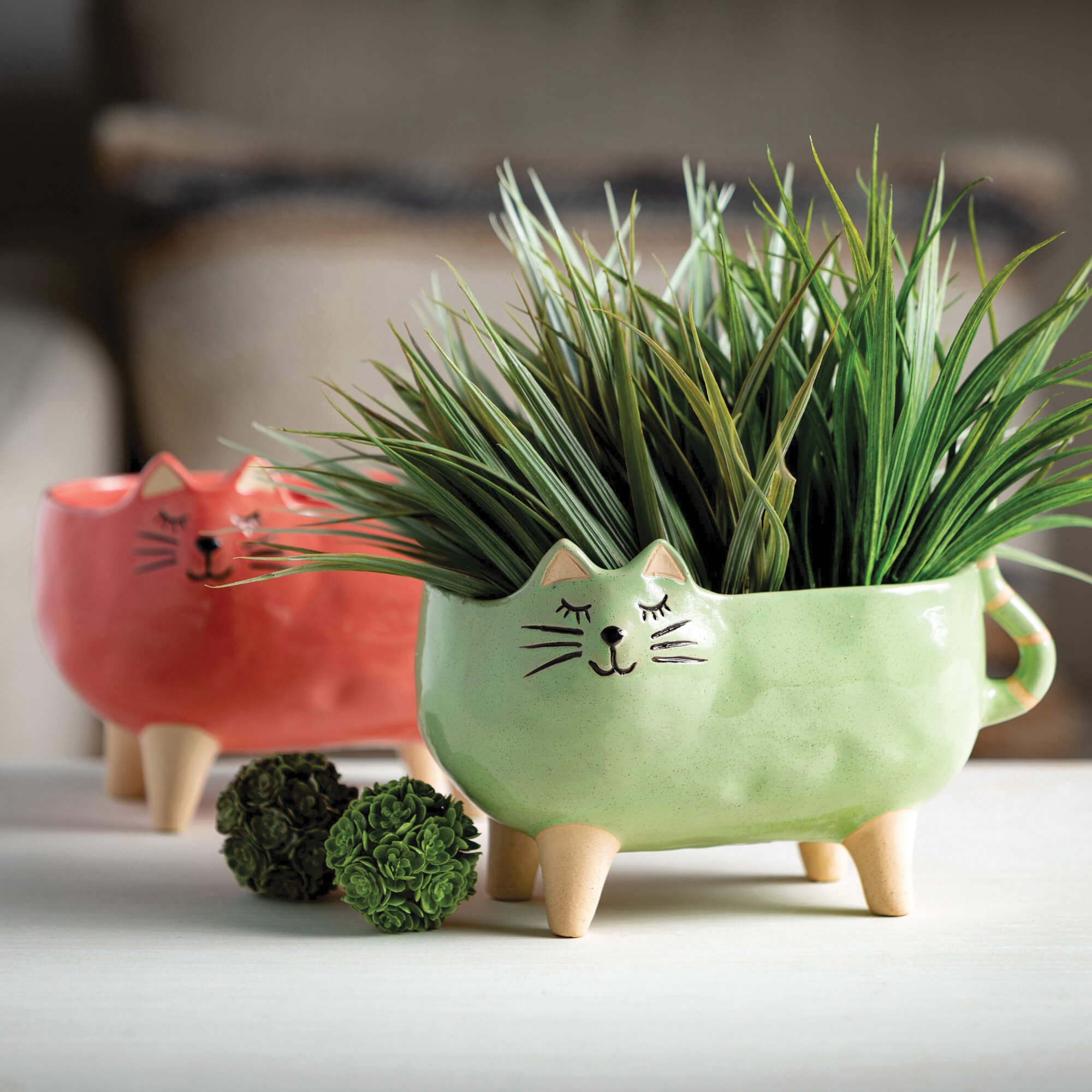 Sullivans N2825 Planter Set, 5-3/4 in H, 9 in W, 5 in D, Purr-Fect Cat Design, Ceramic, Multi-Color - 3