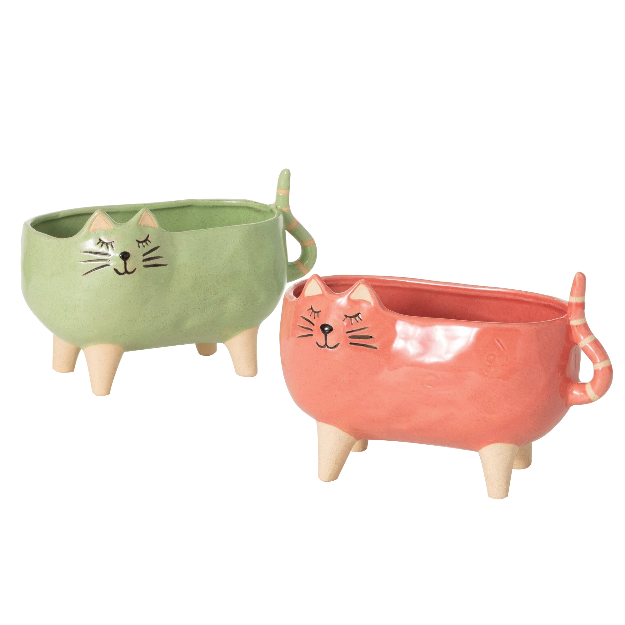 Sullivans N2825 Planter Set, 5-3/4 in H, 9 in W, 5 in D, Purr-Fect Cat Design, Ceramic, Multi-Color - 4