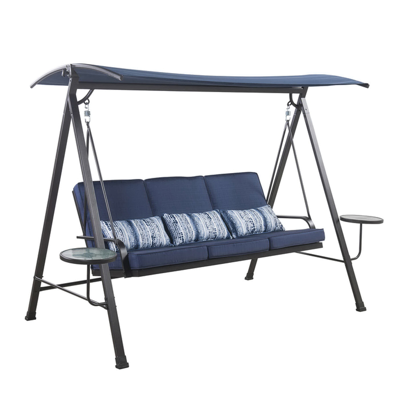 Living Accents 20S6026B Swing with Side Tables, 41 in OAW, 60 in OAH, 3 Seating, Steel Frame, Black Frame