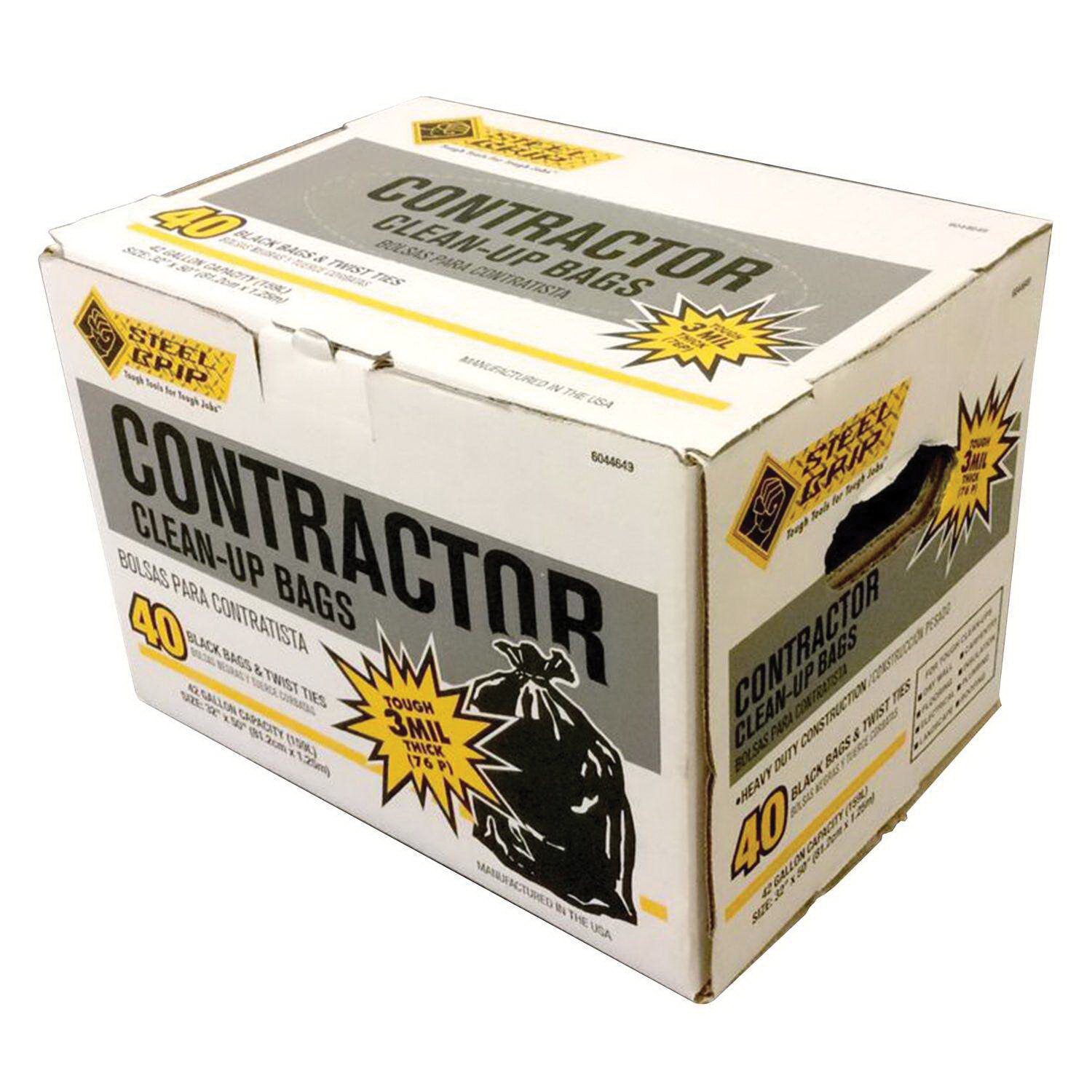 Steel Grip 3250A40SG Contractor Bag, 42 gal, Black, Resin, 40/PK - 2