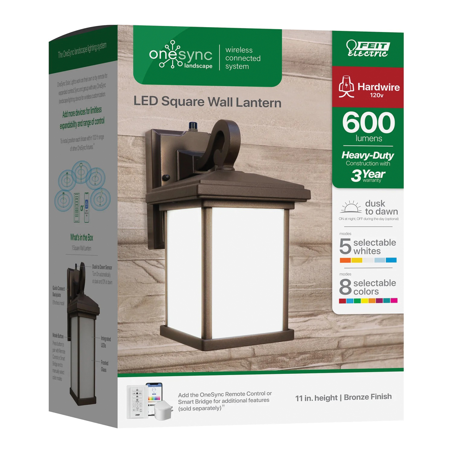 Feit Electric OneSync LAN11SQ/SYNC/BZ Decorative Wall Lantern, 120 V, LED Lamp, 600 Lumens, Metal Fixture - 2