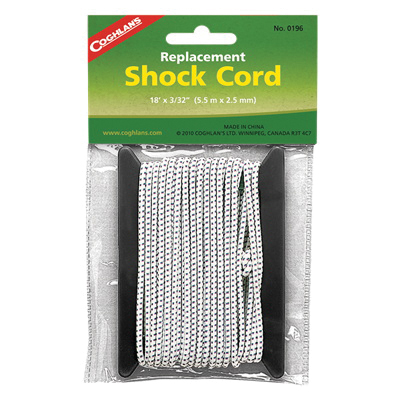 Coghlan's 0196 Replacement Shock Cord, 0.09 in Dia, 18 ft L, Polyester, White - 2