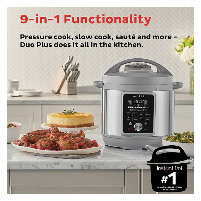Instant Duo Plus Series 112-0169-01 Multi-Use Pressure Cooker with Whisper Quiet Steam Release, 6 qt, 1000 W, 13.43 in L - 2