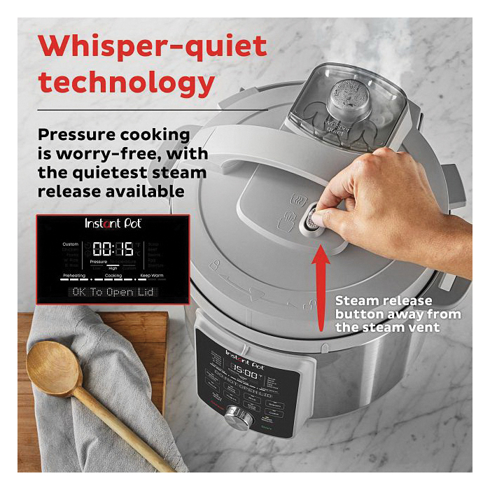 Instant Duo Plus Series 112-0169-01 Multi-Use Pressure Cooker with Whisper Quiet Steam Release, 6 qt, 1000 W, 13.43 in L - 4