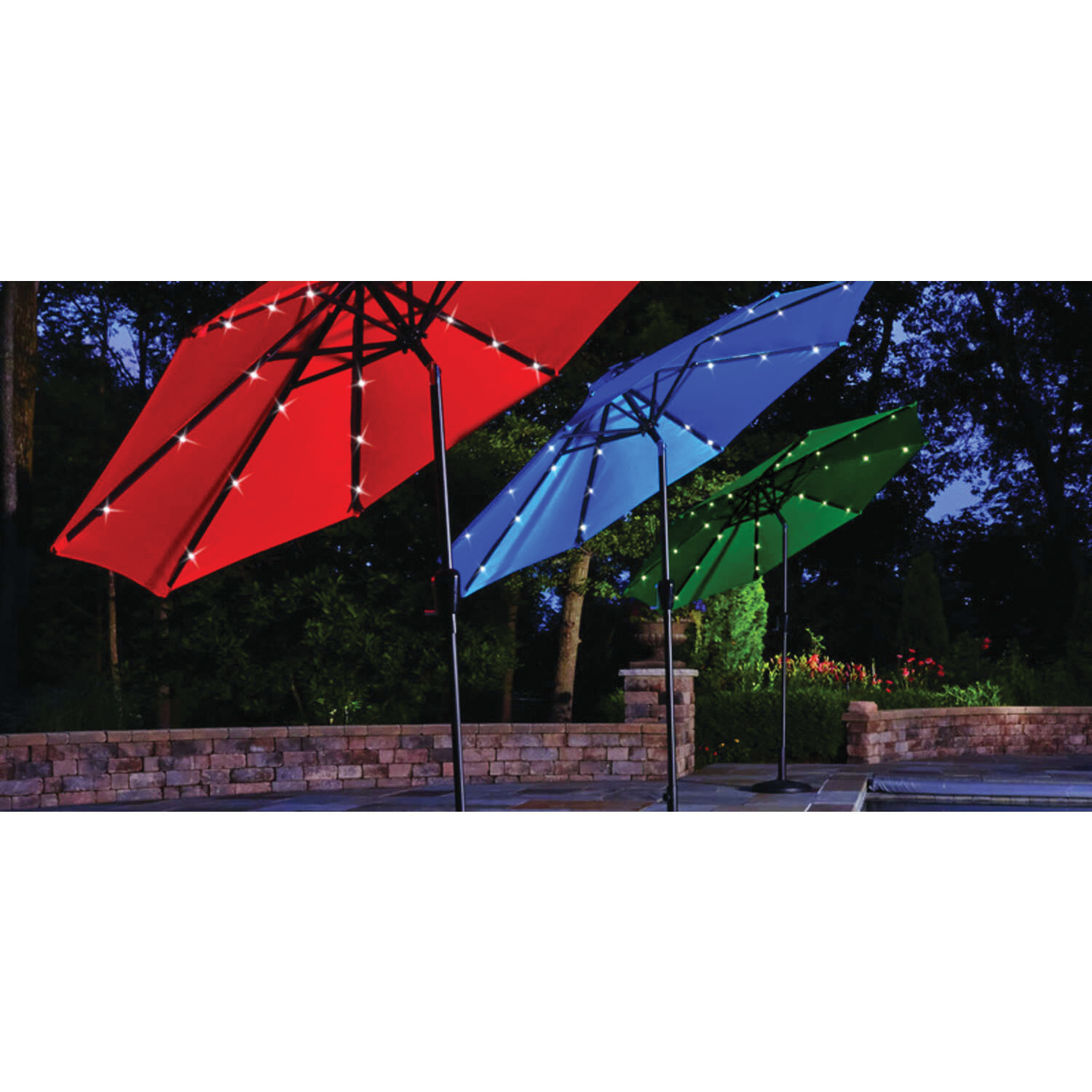 Living Accents Solar LED UMS90BKOBD34 Market Umbrella, 92-1/4 in H, 9 ft W Canopy, Steel Frame, Polyester Fabric - 2