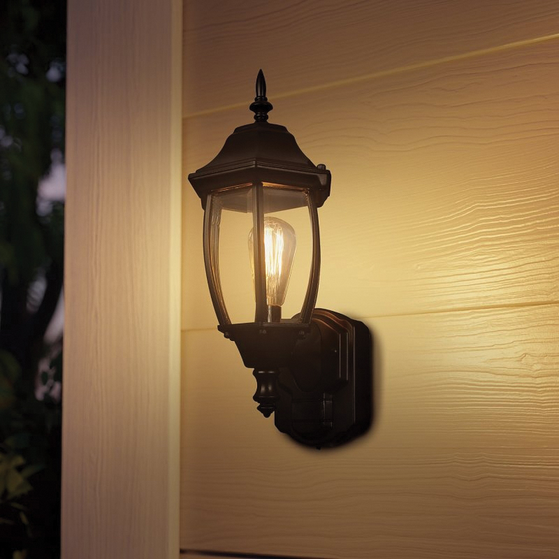 globe Ashford 60000002 Motion-Sensing Wall Lantern, LED Lamp, Black Fixture, Matte Black Fixture - 3