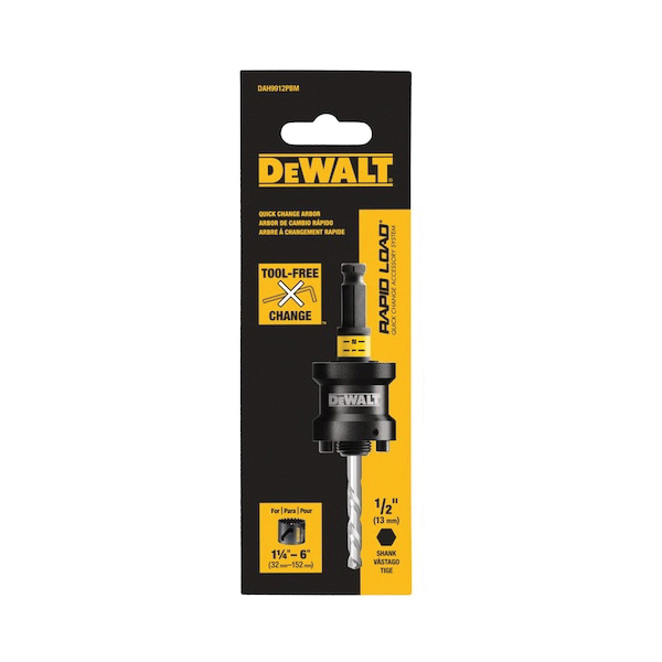 DEWALT Rapid-Load DAH9912PBM Hole Saw Arbor, 1/2 in Shank, 1-1/4 to 6 in Dia Bit, Hex Shank - 5