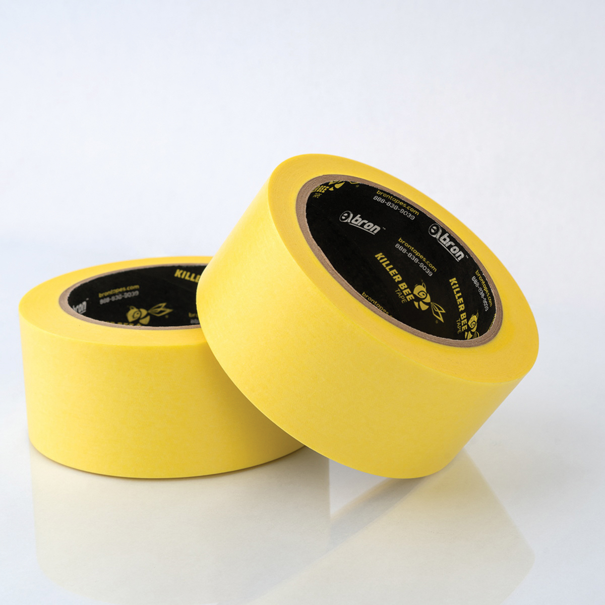 Bron Killer Bee BT-7061-1/2 Premium Masking Tape, 55 yd L, 1/2 in W, 3.5 mil Thick, Paper Backing, Yellow - 2