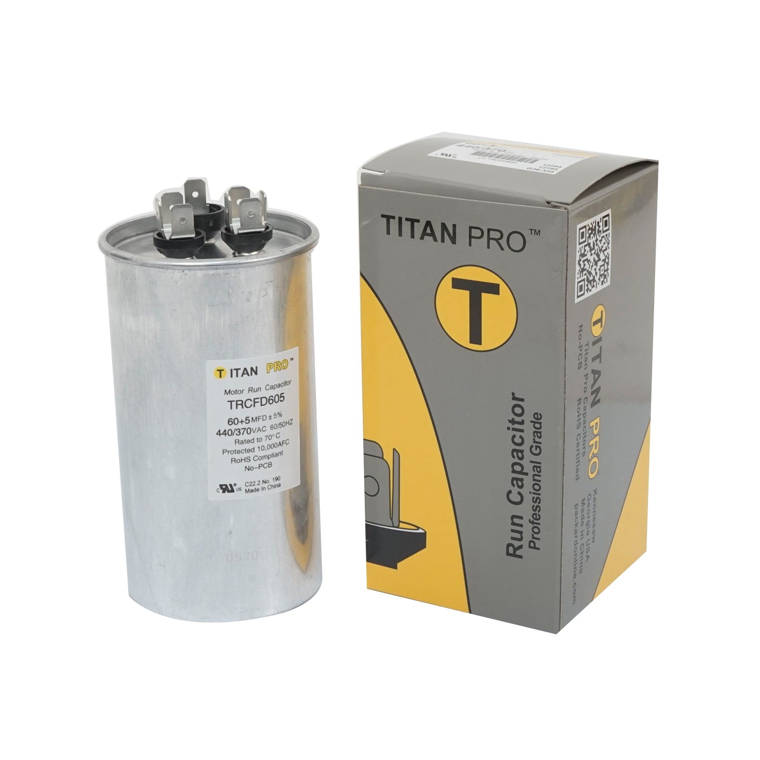 Titan Pro TRCFD605 Motor Run Capacitor, 60+5 uF, 440/370 V, Standard Blade Terminal - 2