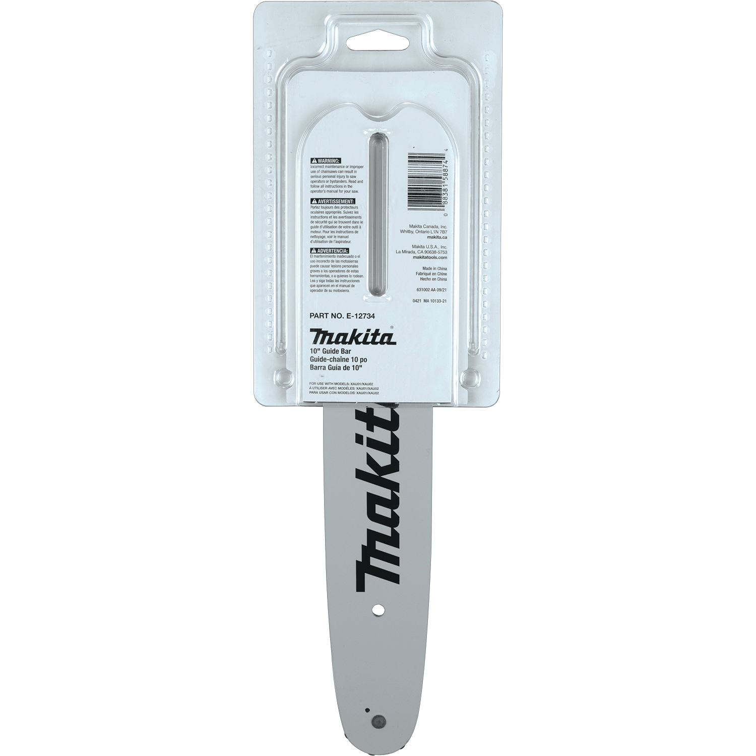 Makita E-12734 Guide Bar, 10 in L Bar, 0.05 in Gauge, 3/8 in TPI/Pitch, 40-Drive Link - 3