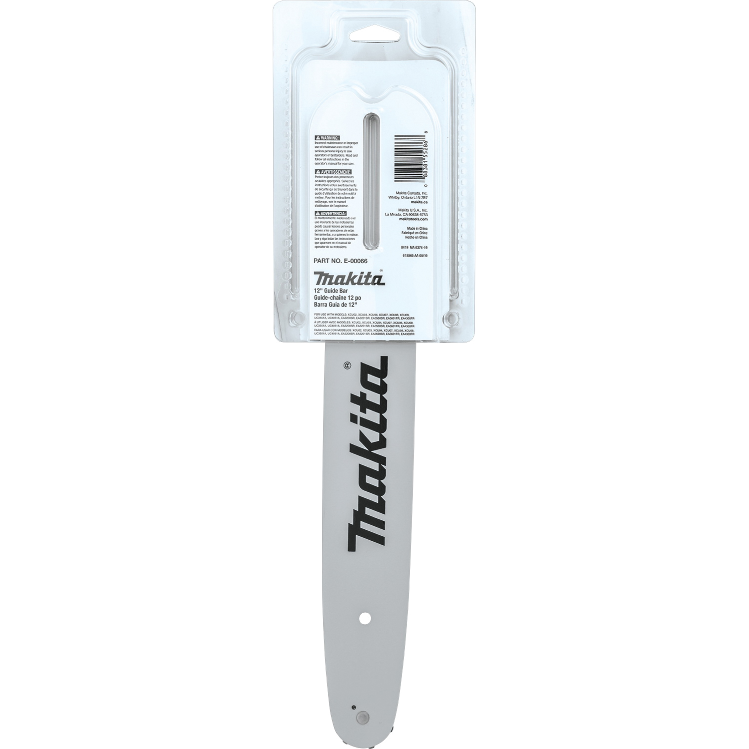 Makita E-00066 Guide Bar, 12 in L Bar, 0.43 in Gauge, 3/8 in TPI/Pitch, 46-Drive Link - 3