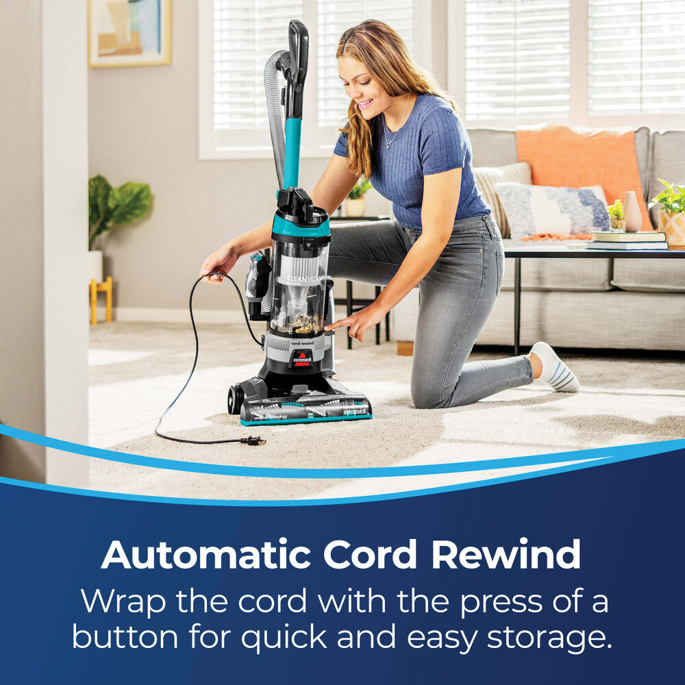 Bissell CleanView Series 3676 Rewind Upright Vacuum Cleaner, Multi-Level Filter, 25 ft L Cord, Black/Blue - 4