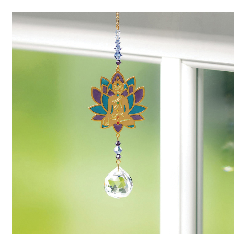 Woodstock Chimes Crystal Dreams Series CDBD Sun Catcher, 4 in L, Buddha, Glass/Metal/Resin/Stainless Steel - 3