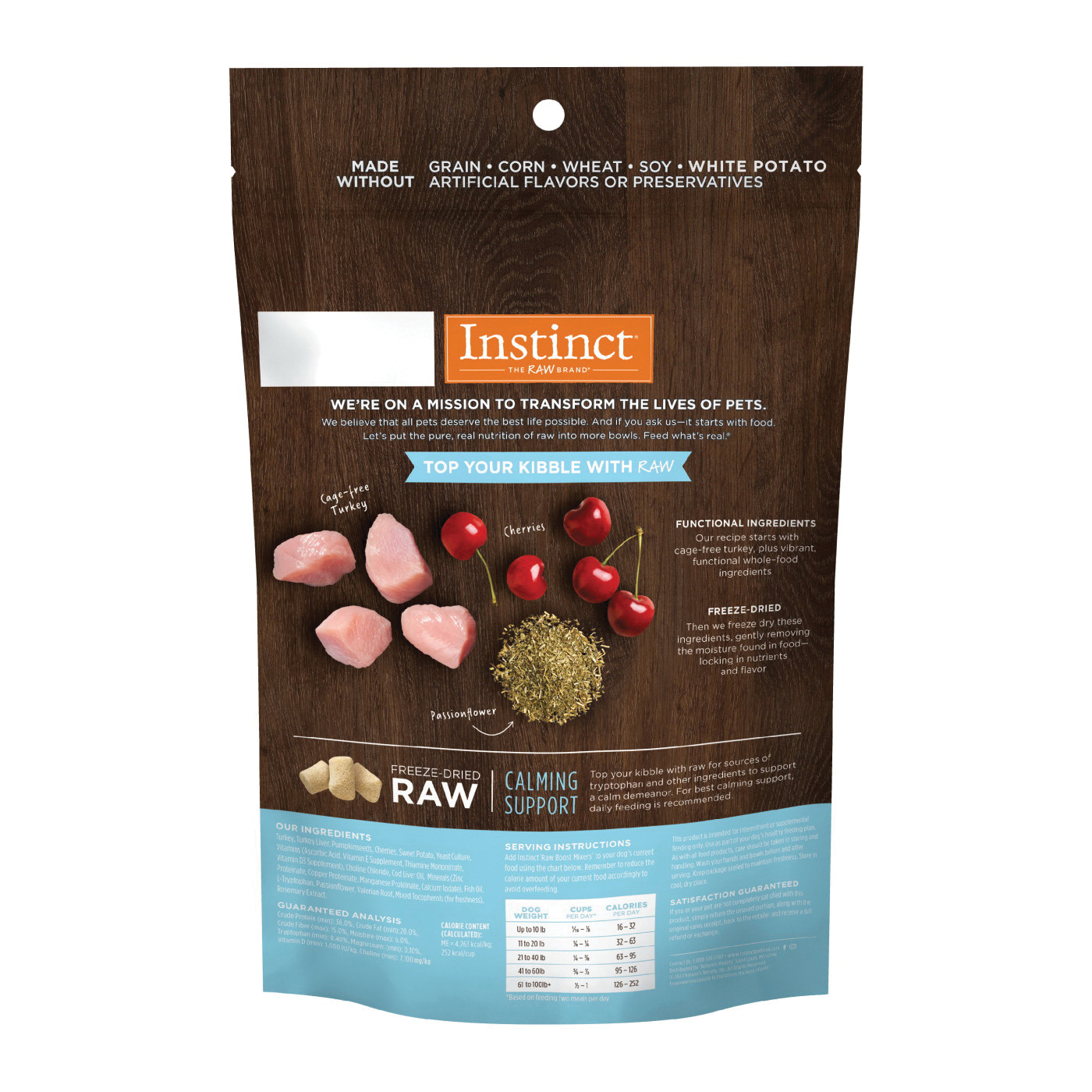 Instinct 9600541 Raw Boost Mixers Calming Support, Special Diet: Corn-Free, Grain-Free, Soy-Free, Dry, Turkey, 5.5 oz - 2