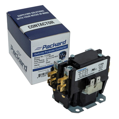 Packard C130A Definite-Purpose Contactor, 30 A, 1-Pole, Lugs, Spade Terminal, Foot - 4