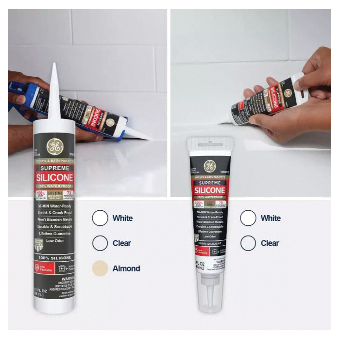 GE Supreme Silicone 2823400 Kitchen & Bath Sealant, White, 24 hr Curing, 2.8 fl-oz Squeeze Tube - 3