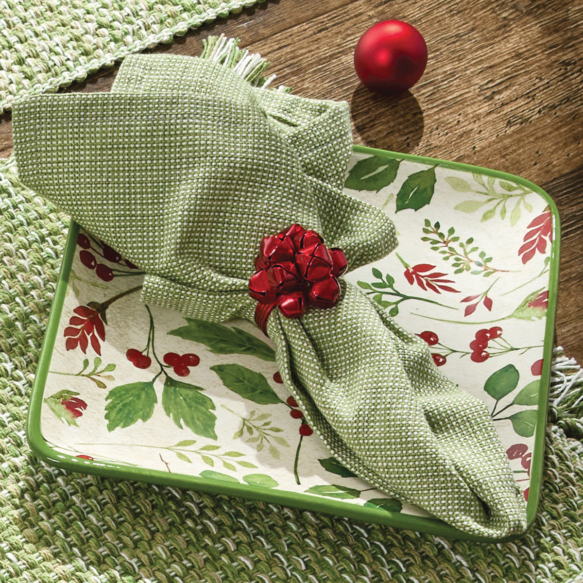 Park Designs 104-02E Basketweave Napkin, 18 in L, 18 in W, Cotton, Briarwood Green/Candlelight White/Tan - 3