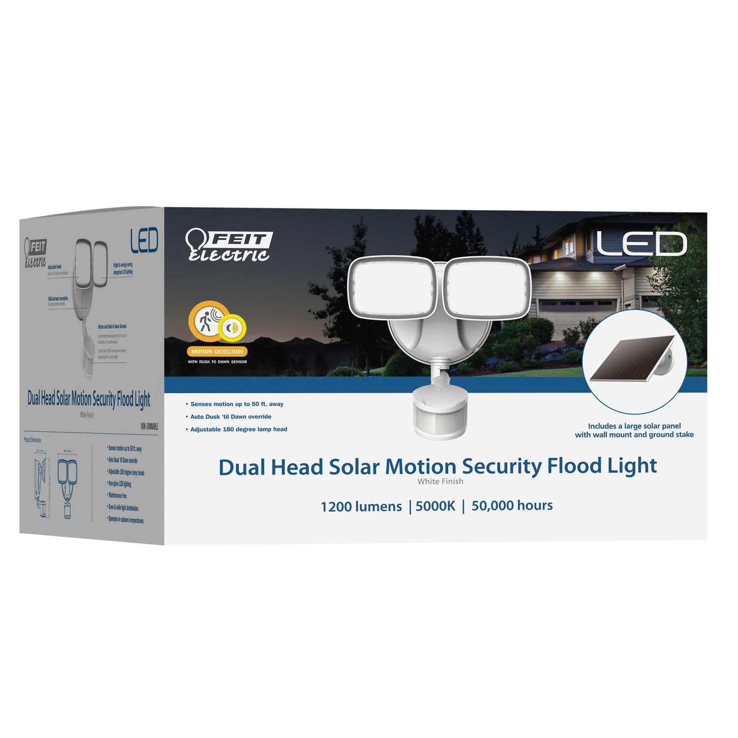 Feit Electric S9.5/1200/850/SOL/WH Solar-Powered Battery-Operated Security Light, 120 V, 2-Lamp, LED Lamp, Daylight - 2