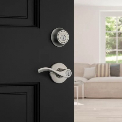 Kwikset 96900-420 Deadbolt Security Set, Keyed Entry Lock, Lever Handle, Balboa Design, Satin Nickel, Turn Piece, Zinc - 4