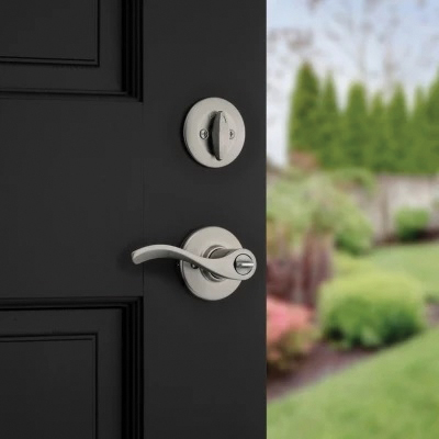 Kwikset 96900-420 Deadbolt Security Set, Keyed Entry Lock, Lever Handle, Balboa Design, Satin Nickel, Turn Piece, Zinc - 5