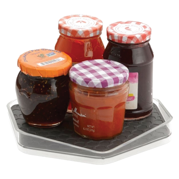 Hexa A36650 In-Fridge Lazy Susan Organizer Tray, 7-3/4 in L, 8-3/4 in W, 1-1/4 in H, Plastic, Clear/Dark Gray - 2
