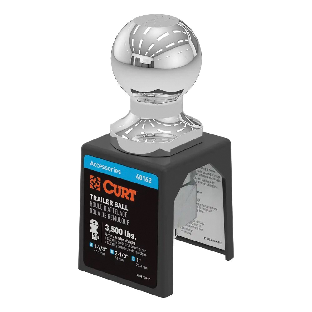 Curt 40162 Trailer Hitch Ball, 1-7/8 in Dia Ball, 1 in Dia Shank, 3500 lb Gross Towing, Steel - 2