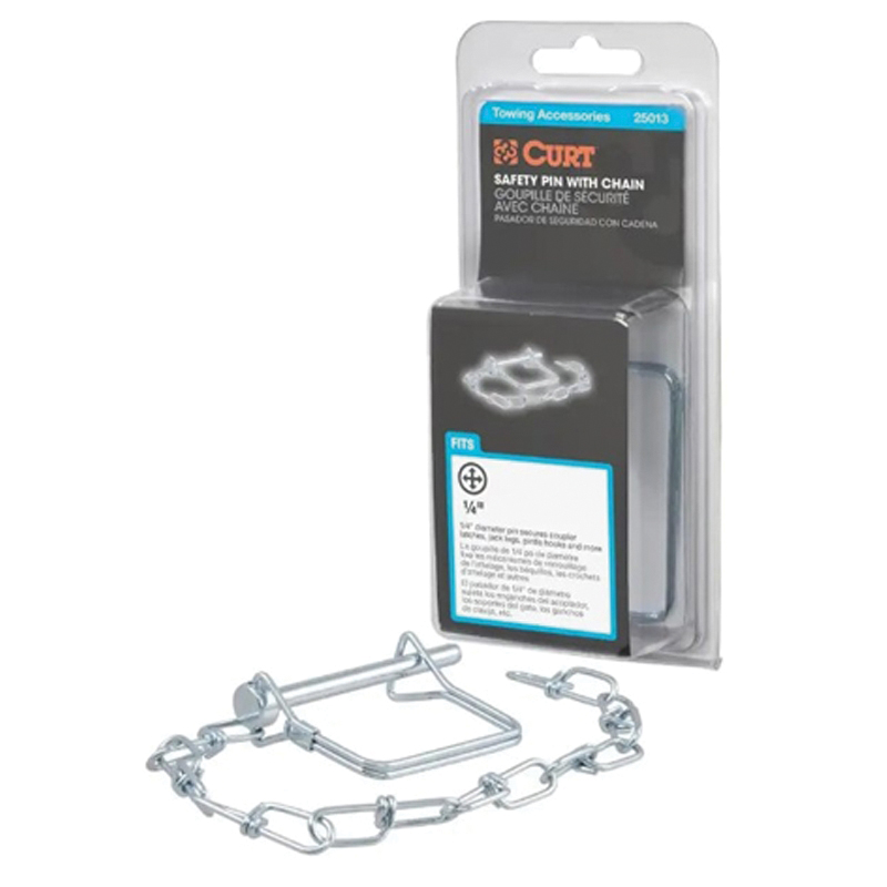 Curt 25013 Coupler Safety Pin, 1/4 in Dia Pin, 2-3/4 in OAL, Steel, Zinc - 2
