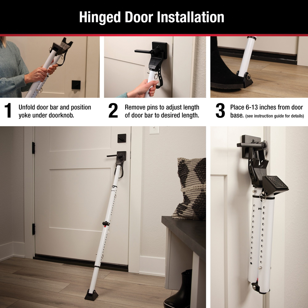 Master Lock 270D Sliding Door Security Bar, 17-1/4 in L, 3.88 in W, Steel, White - 3