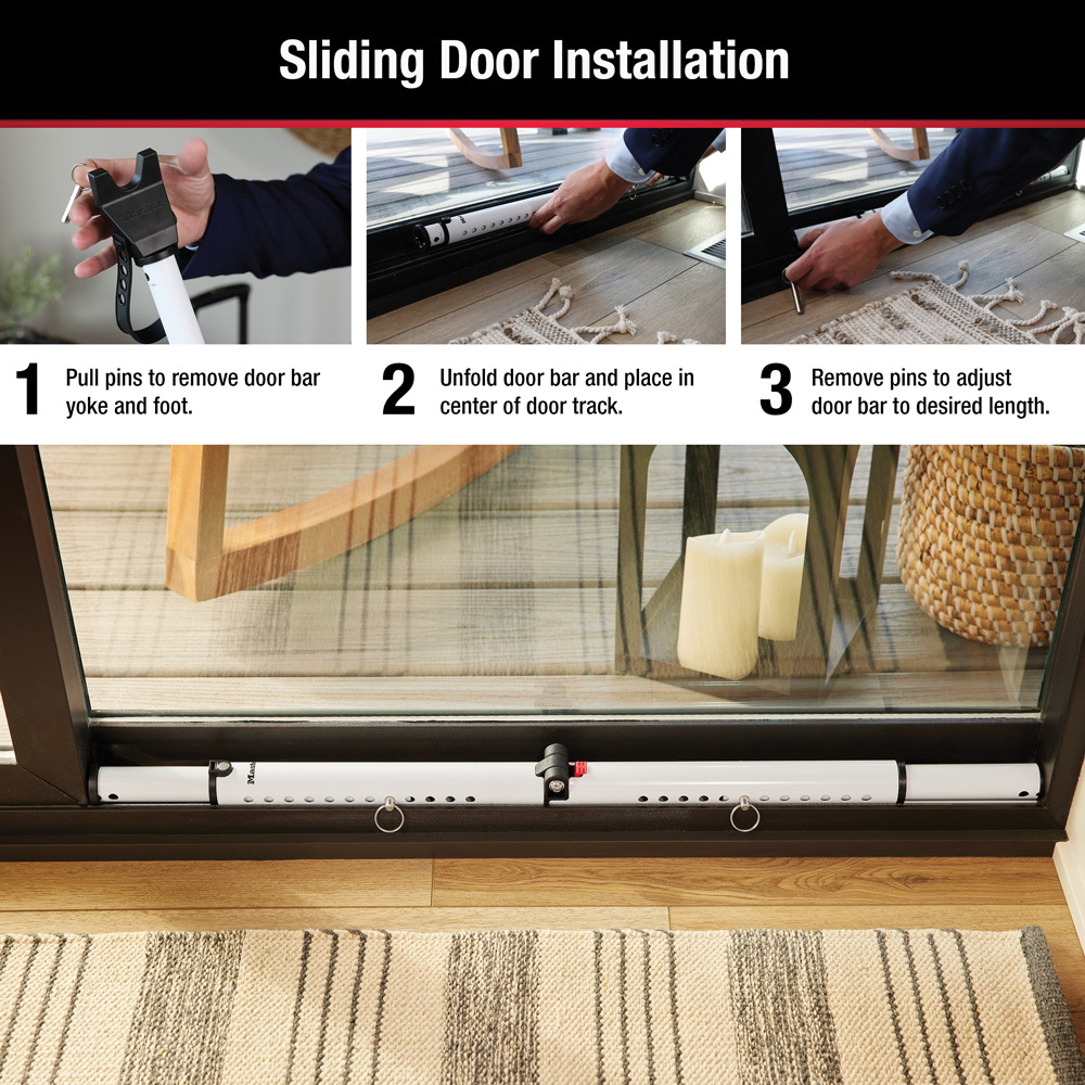 Master Lock 270D Sliding Door Security Bar, 17-1/4 in L, 3.88 in W, Steel, White - 4
