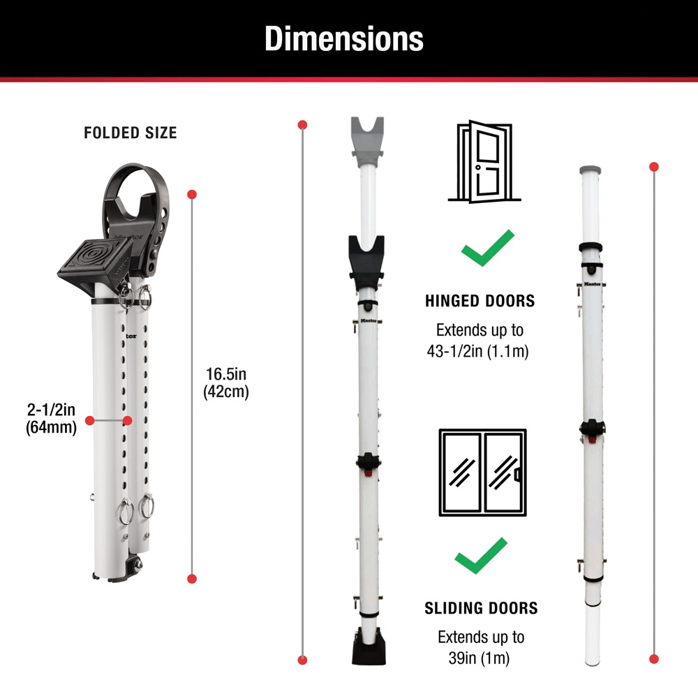 Master Lock 270D Sliding Door Security Bar, 17-1/4 in L, 3.88 in W, Steel, White - 5