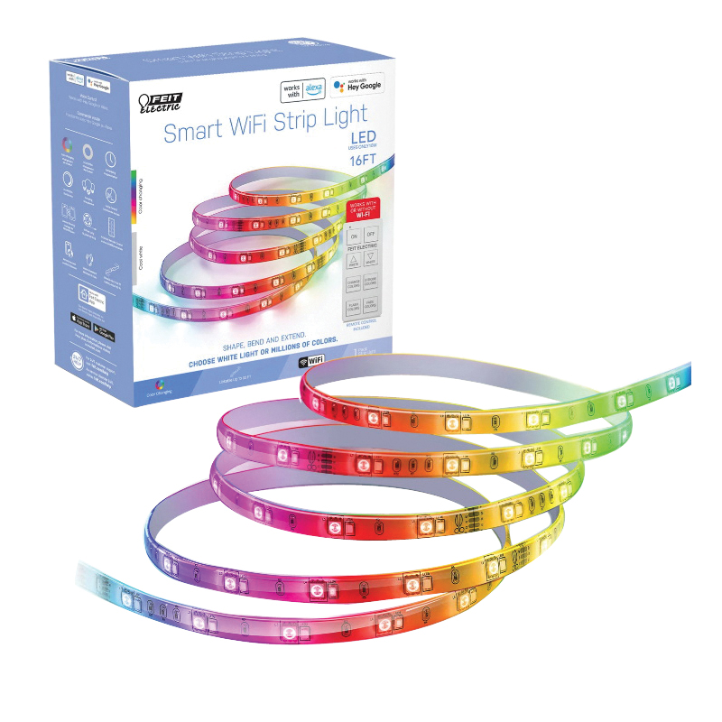 Feit Electric TAPE192/RGBW/AG Smart Wi-Fi Strip Light, 120/240 V, 10 W, LED Lamp, Blue/Green/Red/White, 1100 Lumens - 3