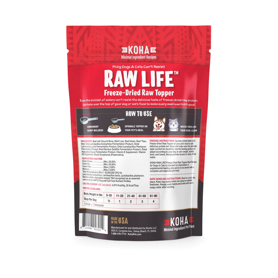 Koha KDFT8BF Freeze-Dried Raw Topper, Beef, 8 oz, Bag - 2