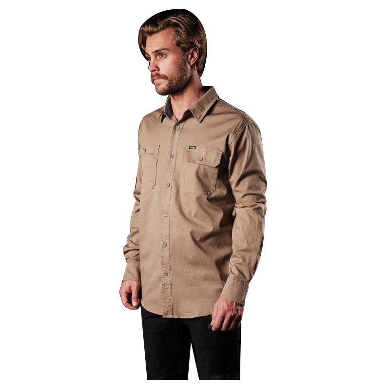 FXD LSH-1-KHAKI-XXL Shirt, XXL, Cotton, Khaki, Long Sleeve, Tailored, Button - 2