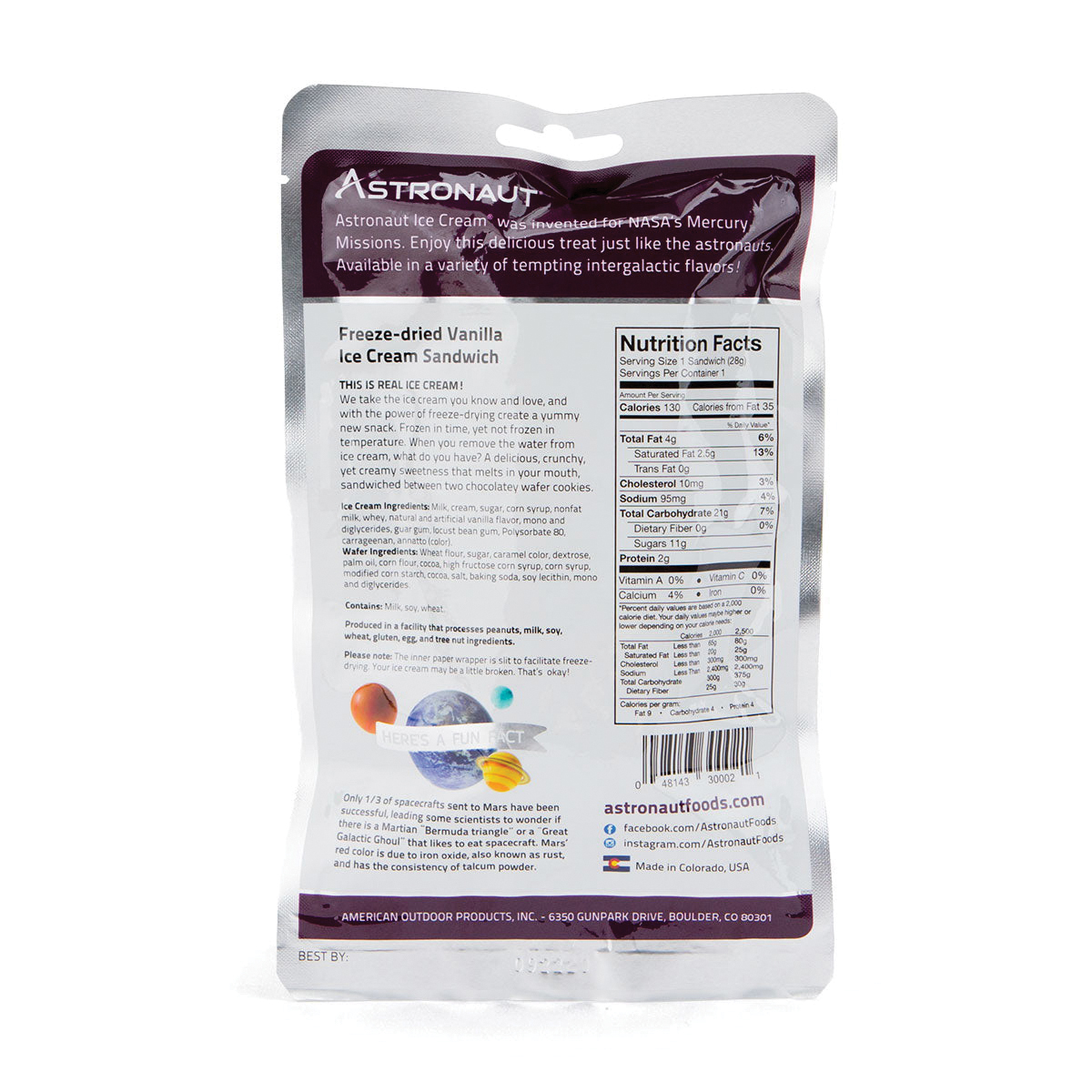 Backpacker's Pantry ASTRONAUT 130002 Ice Cream Sandwich, Vanilla, 1 oz - 2