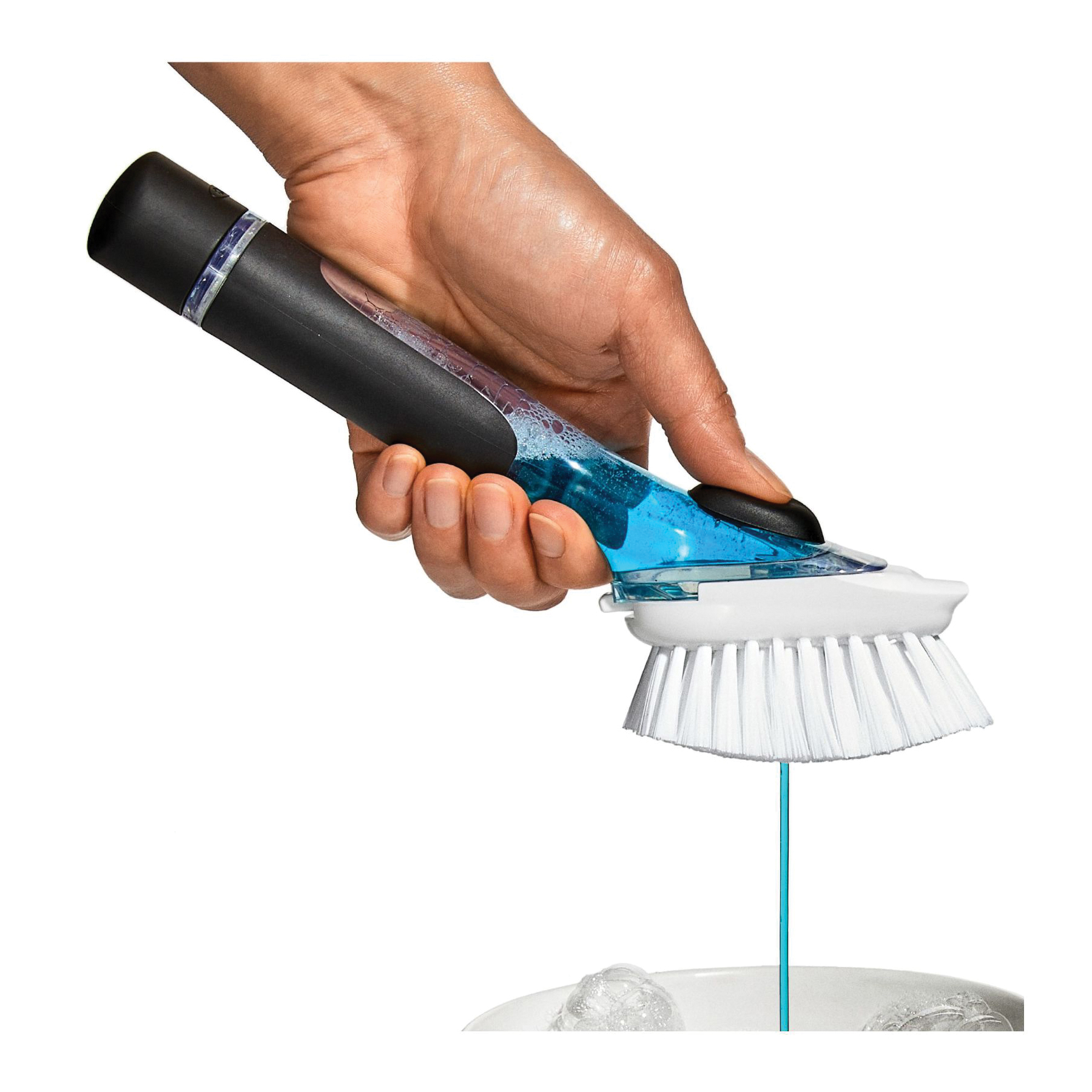 Oxo 12361700 Soap Dispenser Dish Brush, Nylon Bristle, 9.3 in L, Plastic/Rubber Handle, Black/Clear/White - 4