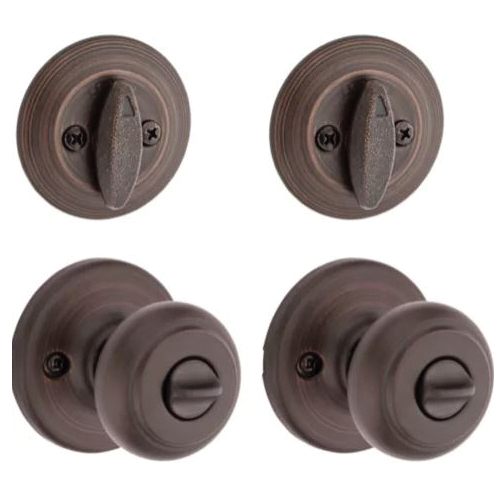 Kwikset Cove Series 92420-063 Entry Knob and Single Cylinder Deadbolt, Knob Handle, Venetian Bronze, Yes, 3 Grade, Metal - 3